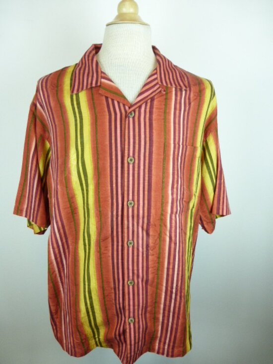 Tommy Bahama Other - TOMMY BAHAMA vertical stripe silk hawaiian shirt L